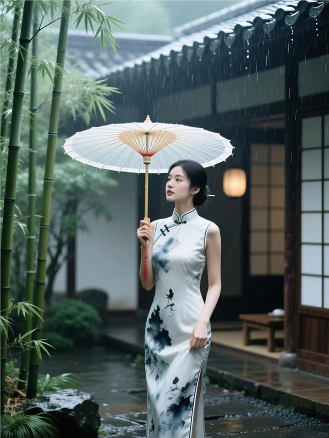 丹青水墨改良旗袍美女古典写真图片