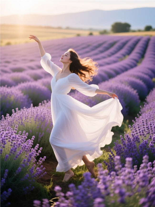 薰衣草花田跳舞美女图片