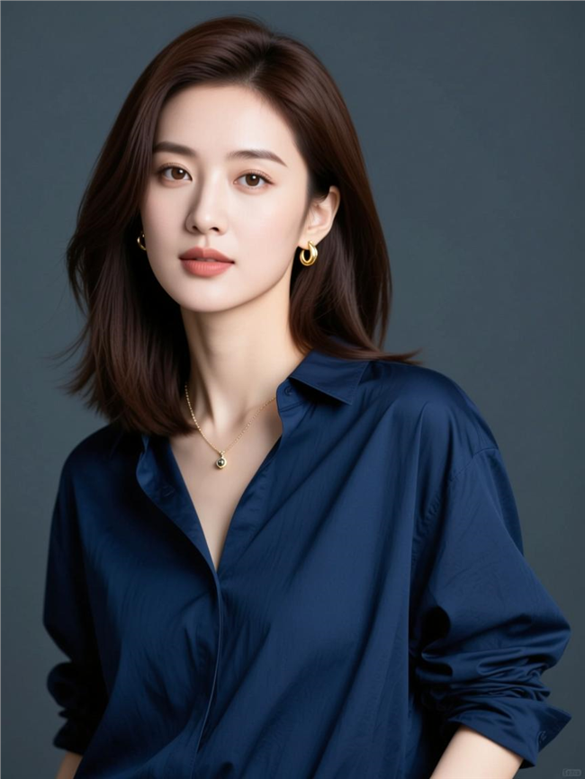 亚洲优雅气质深蓝色衬衫美女商务图片