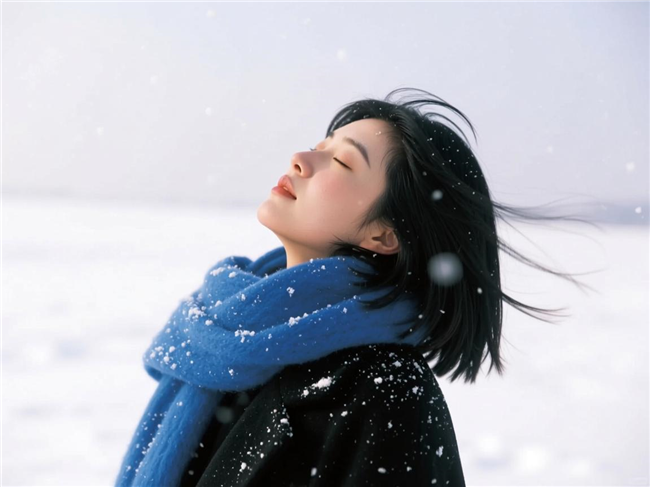 冬季唯美氛围感雪景美女写真图片