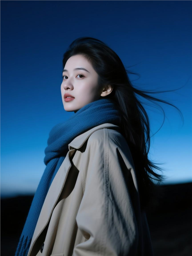 穿着风衣戴着围巾的美女图片