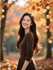初秋枫树林氛围感美女写真图片