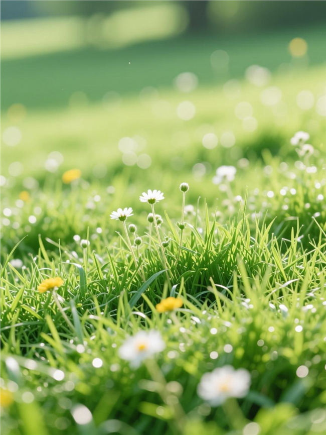 绿色清新草地野花摄影图片