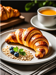 美味牛角面包燕麦蓝莓美食图片