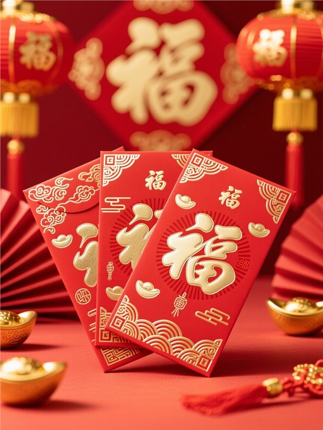 红色福字新春红包摄影图片