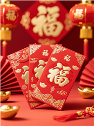 红色福字新春红包摄影图片