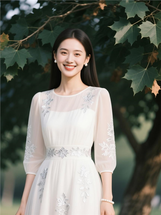 玉貌凝脂白色连衣裙美女写真图片