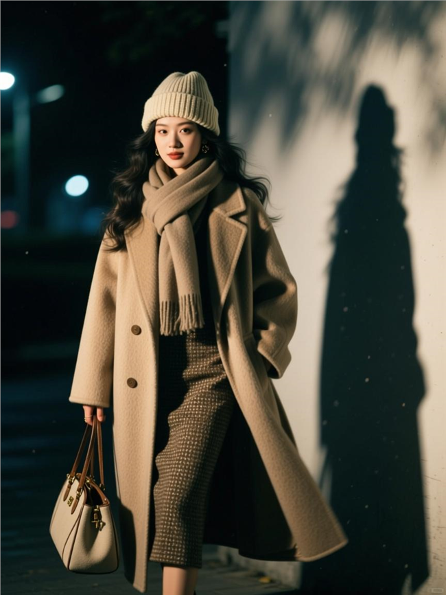 冬季夜晚小巷街拍美女图片