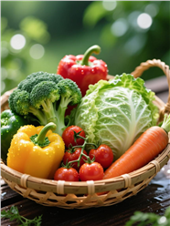 只放在竹篮沥水的新鲜蔬菜图片