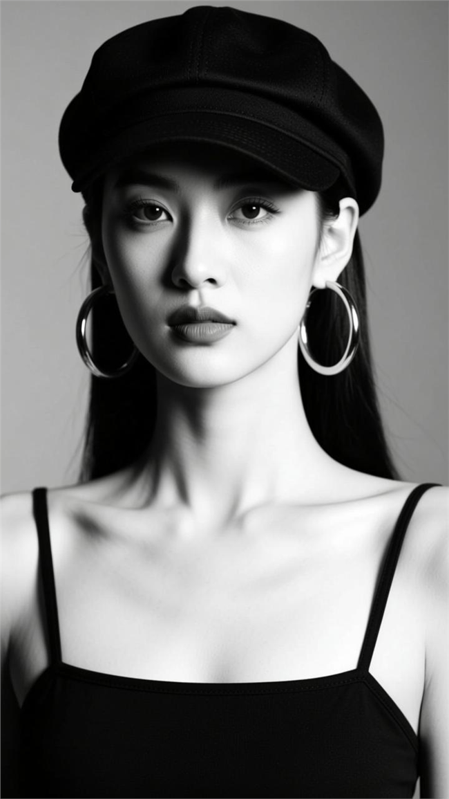 亚洲时尚黑白美女人像写真摄影图片