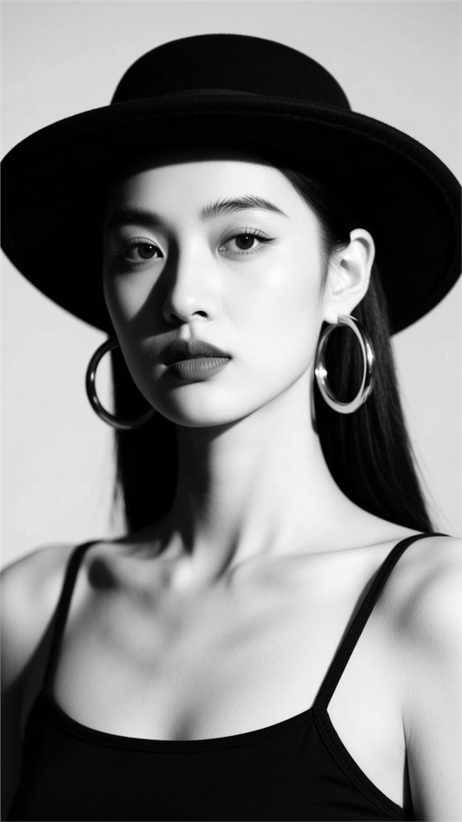 黑白风格吊带小背心美女图片