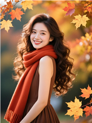 秋季白皙长卷发美女写真摄影图片