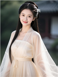 浅米色薄纱质华服美女古典摄影图片