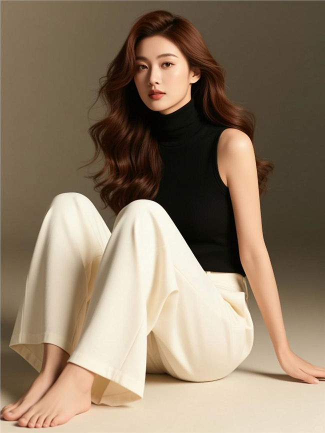 亚洲茶色长发大波浪美女写真图片