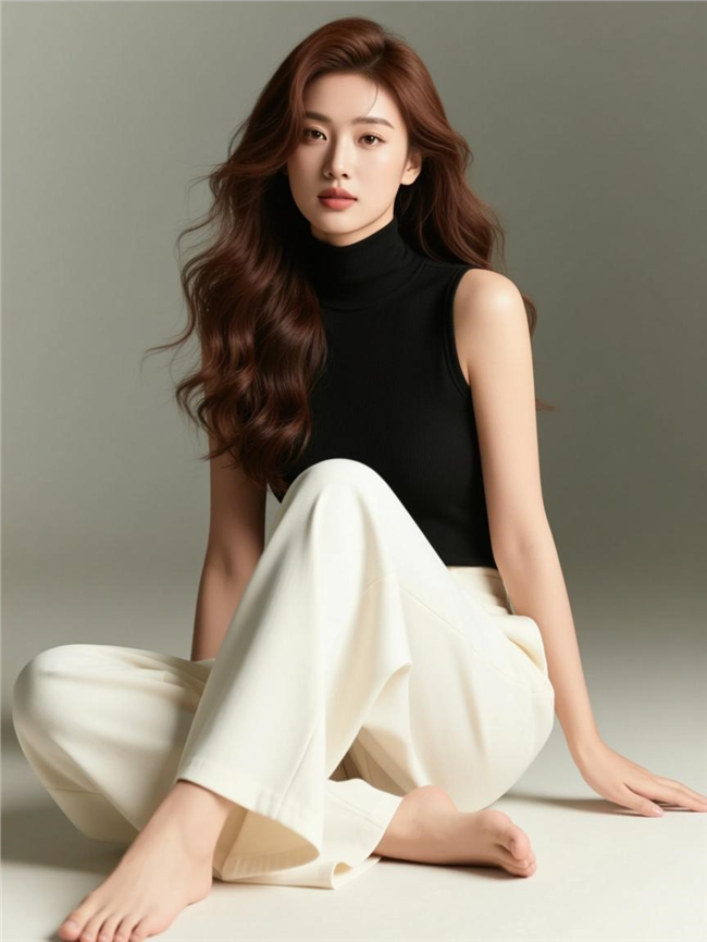 亚洲茶色卷发美女写真图片