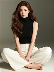 亚洲美女茶色大波浪卷发发型图片