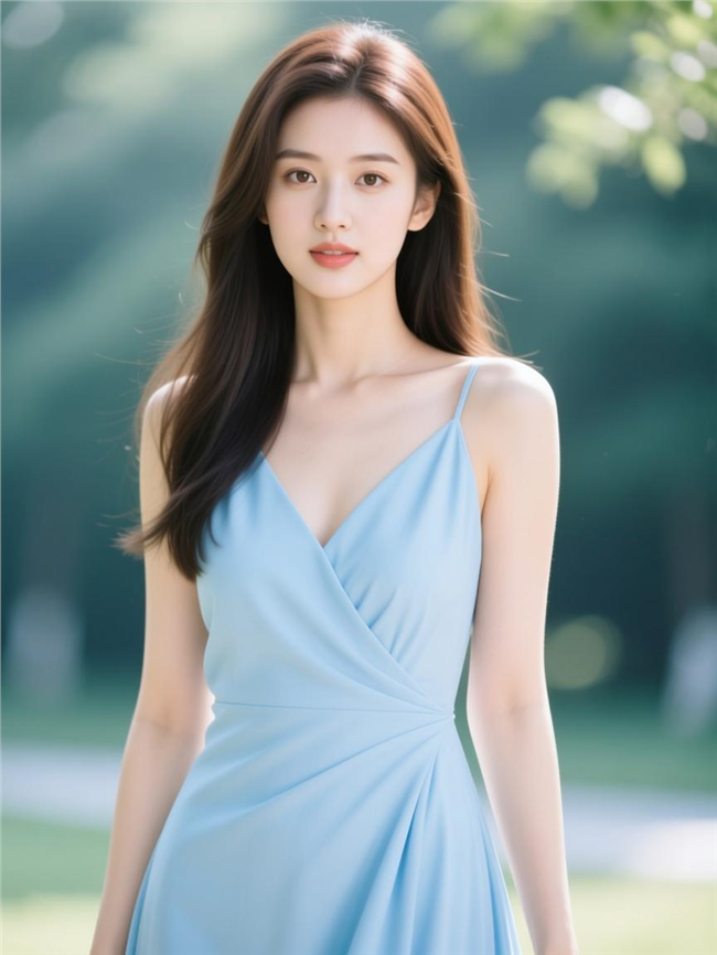 蓝色清新裙装美女图片