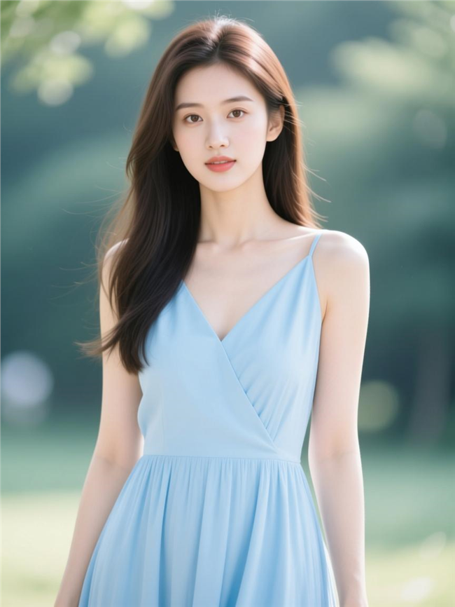 蓝色吊带裙美女性感摄影图片