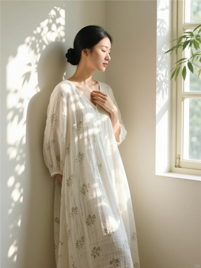 松弛感棉麻长裙美女写真图片
