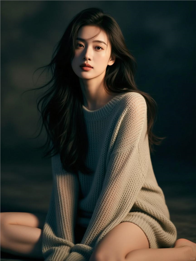 慵懒风时尚毛衫美女人像艺术摄影