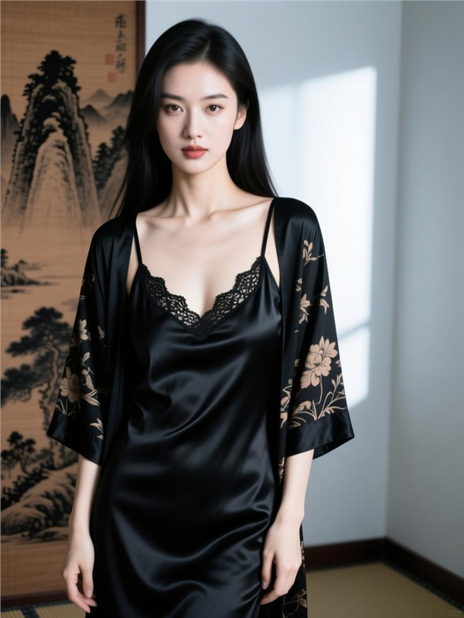 黑色蕾丝睡衣御姐风美女写真图片