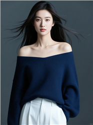 宽松一字肩羊毛衫性感美女图片