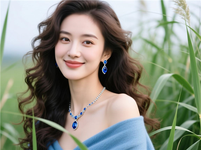 草丛披肩发飘逸微卷翻翘美女图片