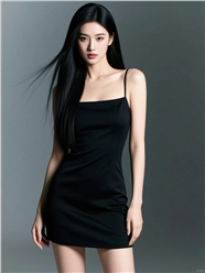 黑长直性感小黑裙美女人体写真图片
