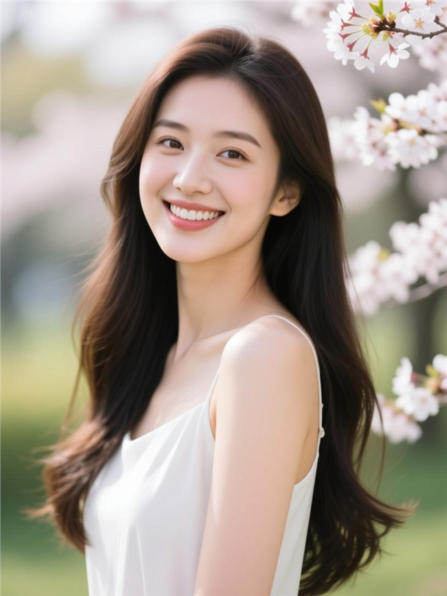 春日樱花林气质长发美女写真图片