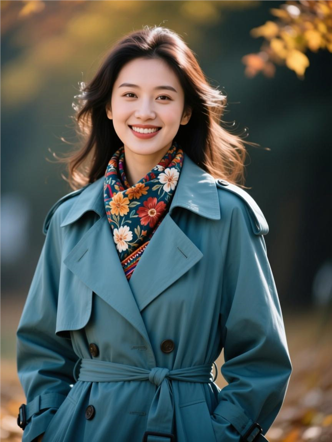 藏青色风衣美女写真摄影图片