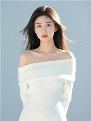 亚洲白色露肩装美女写真摄影图片