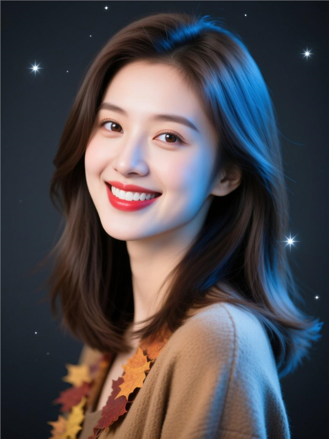 秋季中长发披肩美女写真图片