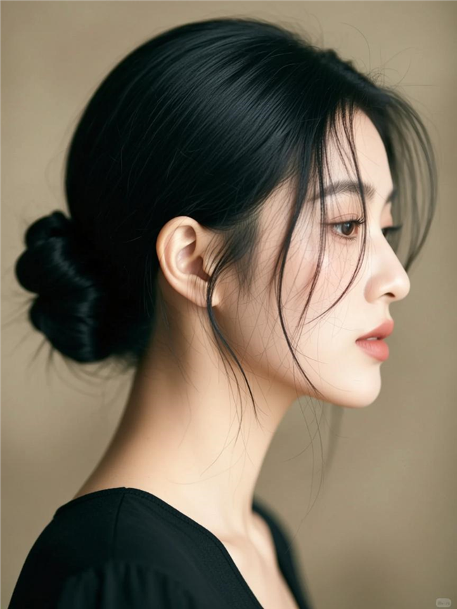 黑色低盘发美女侧颜图片