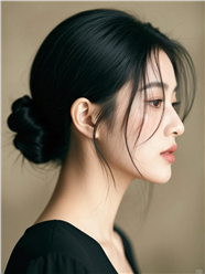 黑色低盘发美女侧颜图片