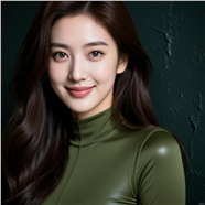 军绿色紧身衣长发美女图片