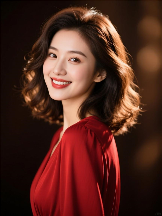 齐肩飘逸微卷发美女摄影图片