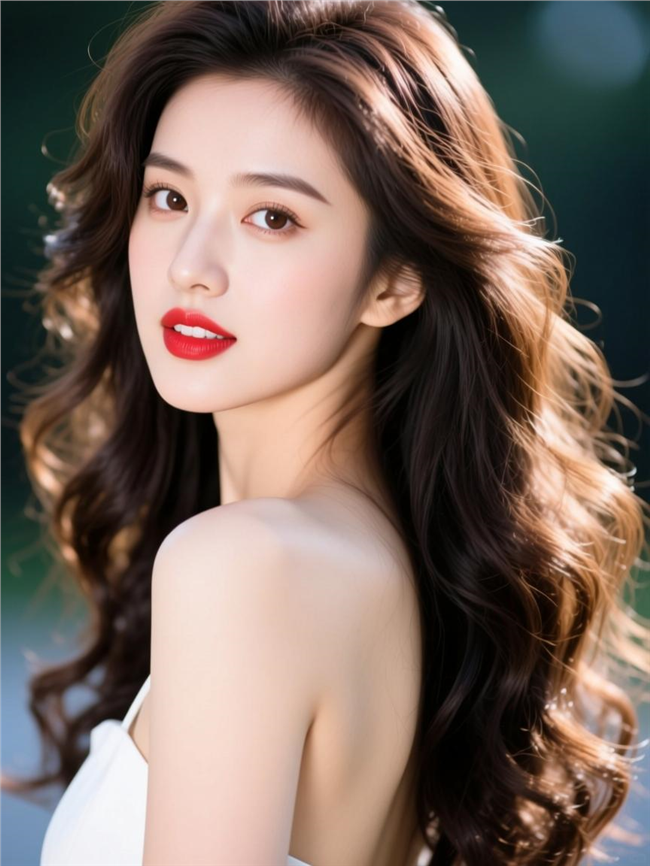 肤白貌美长卷发美女写真图片