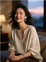 白色棉麻上衣美女摄影图片