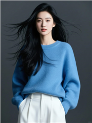 蓝色宽松毛衣美女写真摄影图片