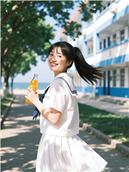 白色水手服美女校园写真图片