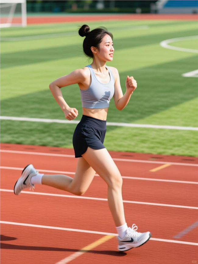 户外运动场跑道美女跑步运动图片