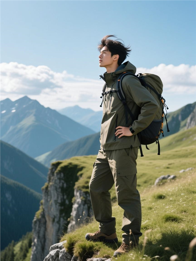 背着背包站在悬崖边上的帅哥图片