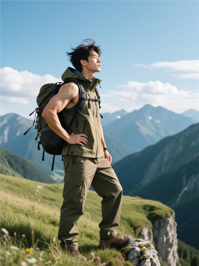 登山背包客帅哥摄影图片