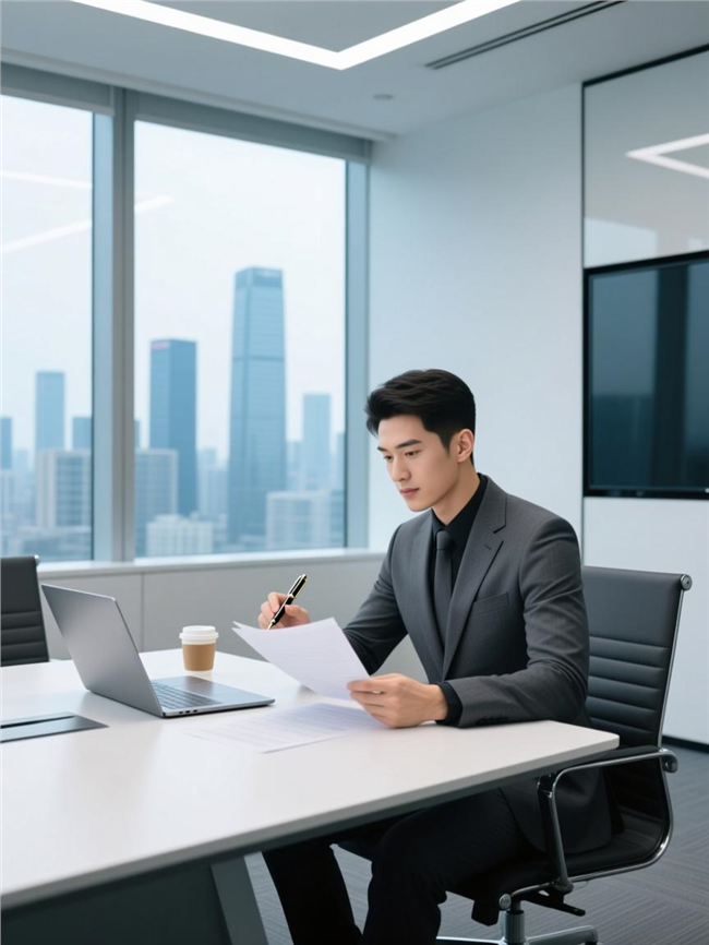 坐在办公室工作的商务帅哥图片