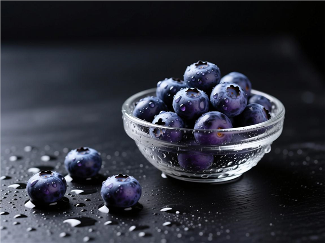 清洗过沾满水滴的蓝莓图片