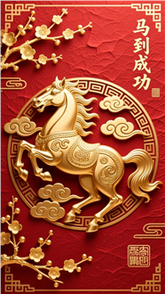 金色浮雕质感马年海报图片