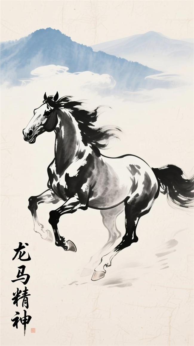 龙马精神水墨画图片