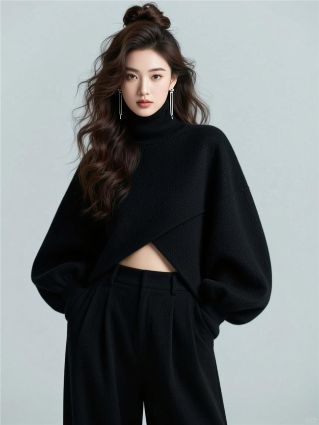 卷发高丸子头美女写真图片