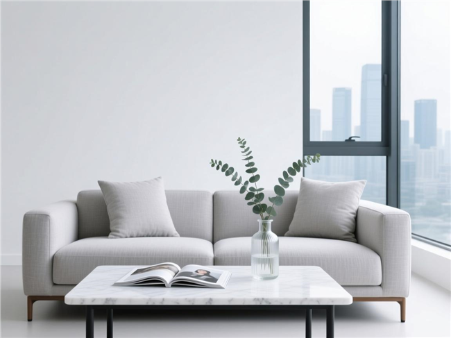 浅灰色亚麻布艺沙发图片