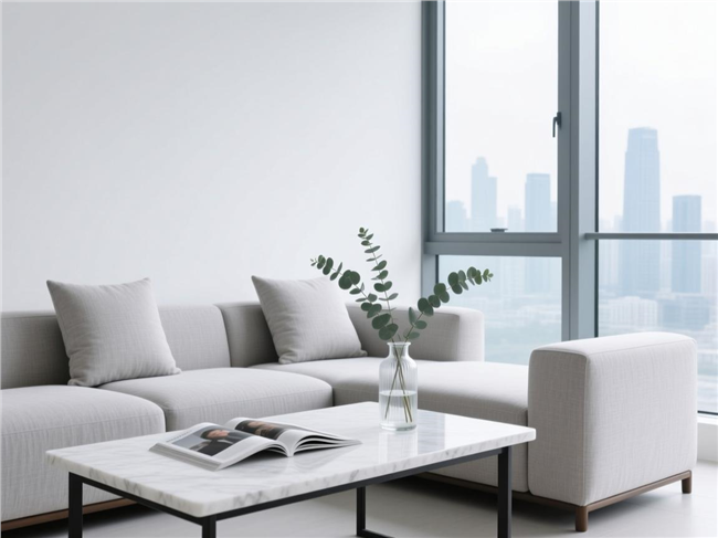 浅灰色亚麻布艺沙发图片